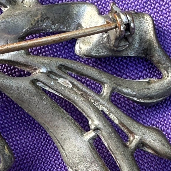 Vintage 1930s  - 1940s Art Deco or Nouveau Large Pave Rhinestone Lily Brooch Pin - Picture 10 of 14